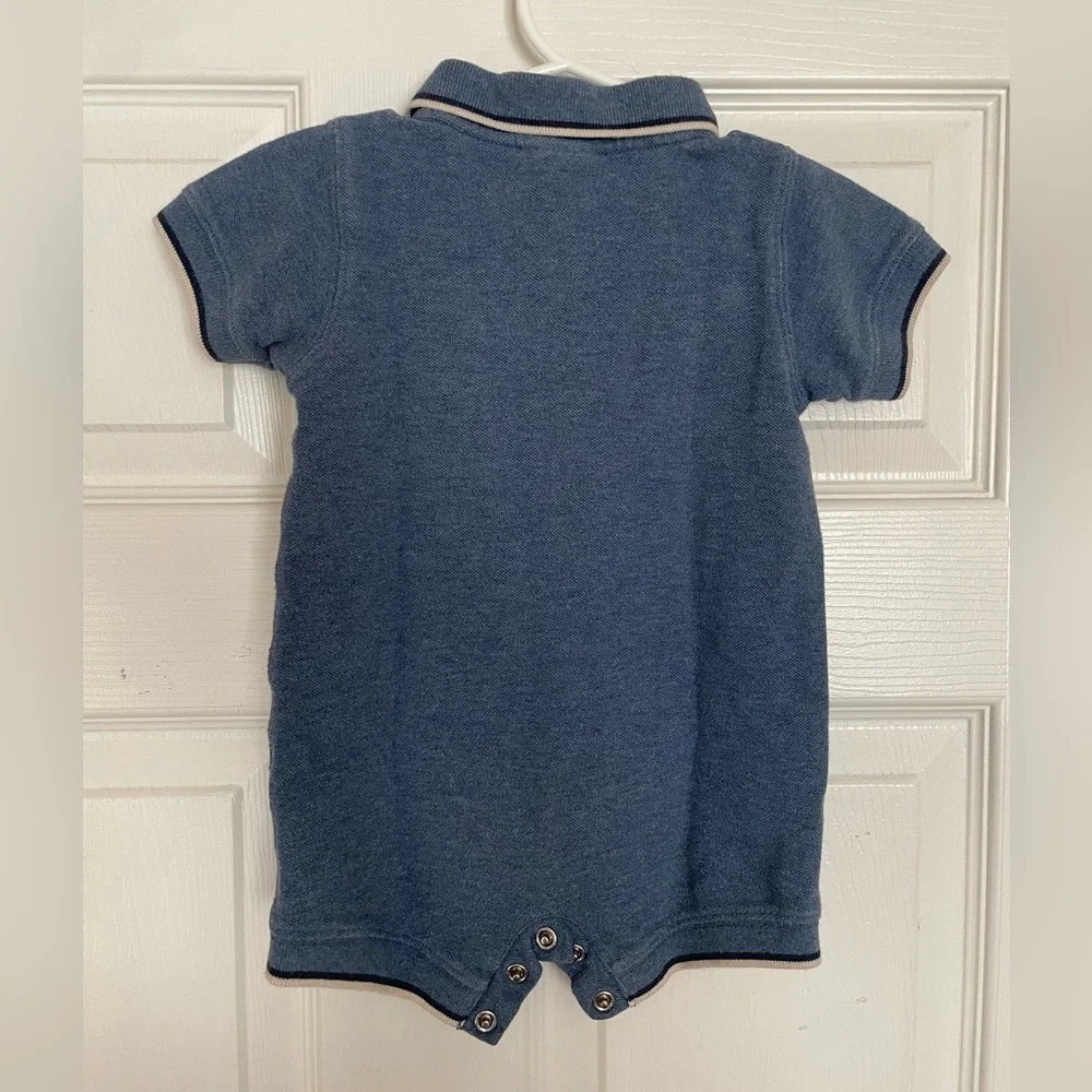 Little Big Dogs Vintage Baby 3-6 Months Blue Polo Romper with Golf Embroidery